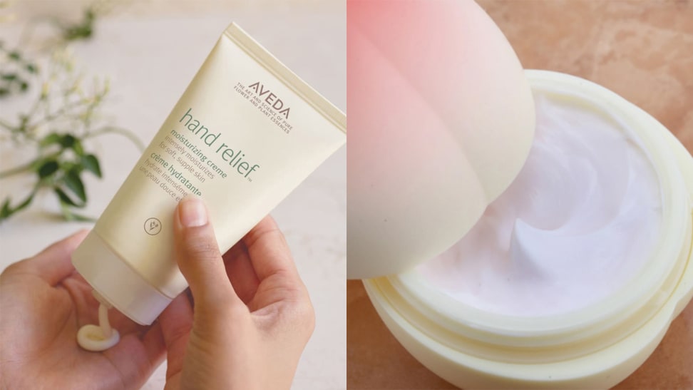 A photo of the Aveda Hand Relief Hand Cream and the Tonymoly Peach Hand Cream.