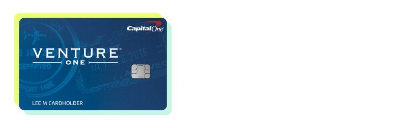 一张带有蓝黄边框的Capital One VentureOne奖励信用卡