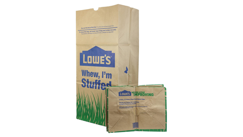 A brown paper garden bag on a white background