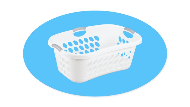 Sterilite laundry basket on a blue background