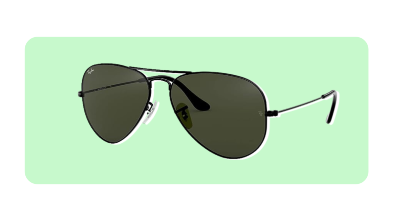 A pair of Ray-Ban's on a green and white background.
