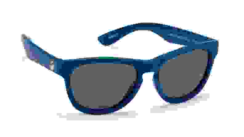 A blue Wayfarer-style set of kids' sunglasses