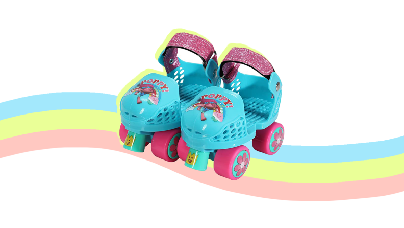 A pair of Troll-themed roller skates.
