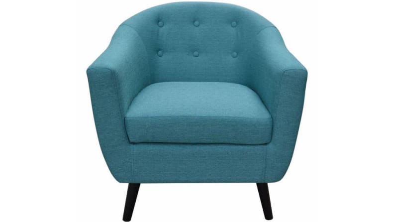 A turquoise accent chair from Home Depot's Home Decorator's Collection