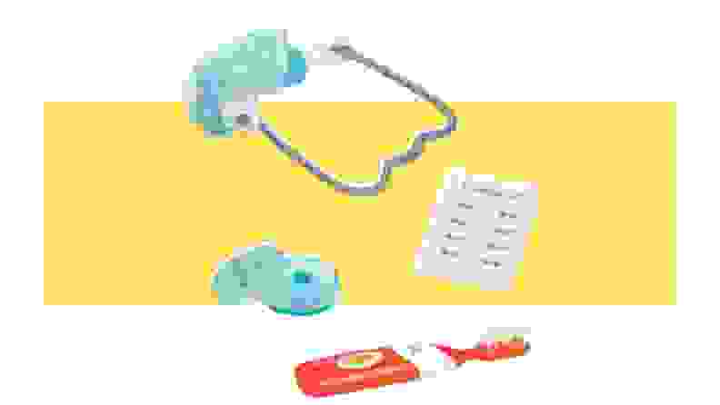 An American Girl Healthy Smile Set on a yellow background.