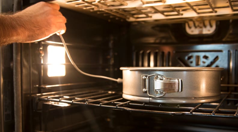Precision Bakeware connected to a GE range through the oven's meat probe