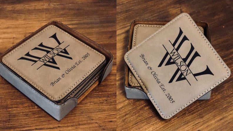 Best Etsy gifts: Personalized leather coasters