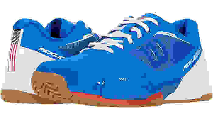 A pair of blue pickleball sneakers on white background