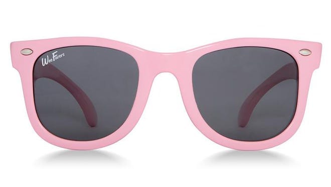 Pink children's wayfarer style sunglasses.