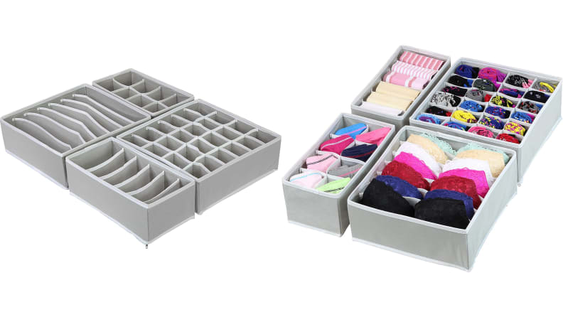  Simple Houseware Closet Underwear Organizer Drawer Divider 4  Set + 5 Shelves Hanging Closet Organizer, Gray : Home & Kitchen