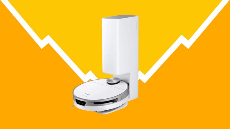 Image of robot vacuum against a yellow/orange background