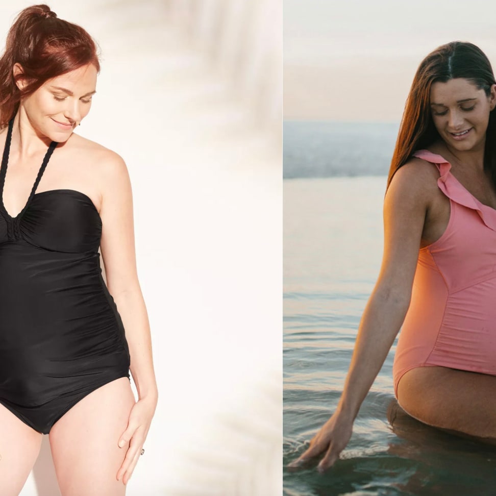 Buy Women Maternity Swimsuit Plus Size Two Piece Pregnant Bathing Suits  Black L at