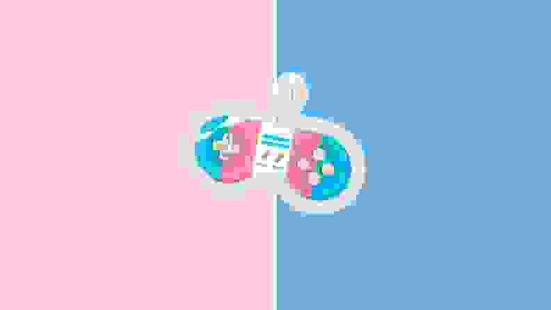 A sticker featuring a generic video game controller with the trans flag.