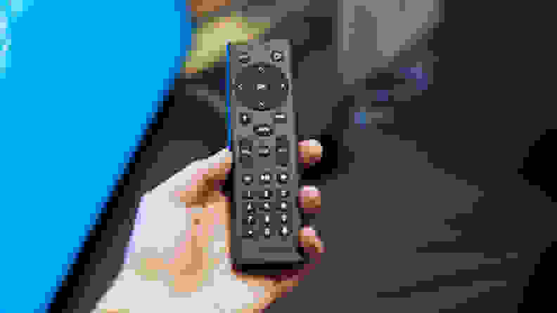 The Channel Master Stream+'s remote is simple, but does support voice searching with a built-in mic.