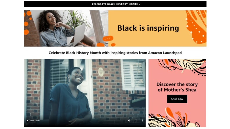 A screenshot of Launchpad's landing page that features snippets highlighting the stories beyond Black-owned businesses in the storefront and video clips of the creators.