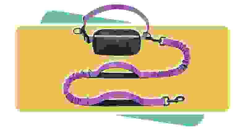 The iYoShop Hands Free Dog Leash with Zipper Pouch in purple and black color