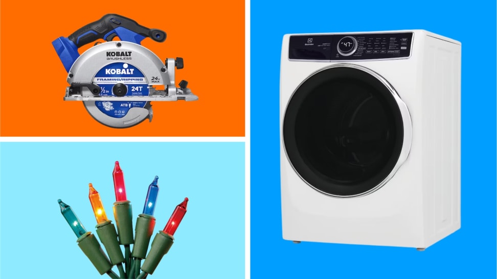 A collection of home items in front of colored backgrounds.