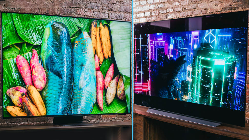 The LG C1 OLED TV side by side with the Samsung QN90A