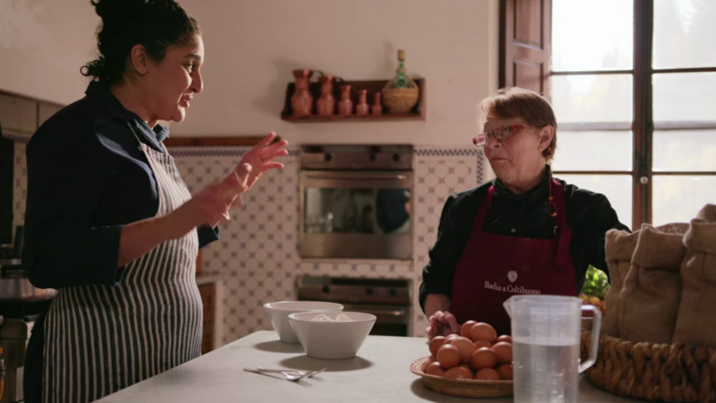 An image of Samin Nosrat in a kitchen in Italy.