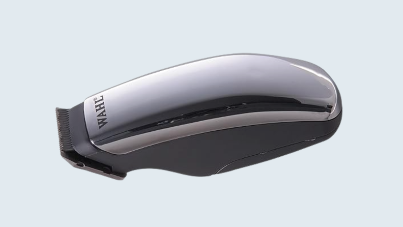 beard trimmer and kit on light blue background