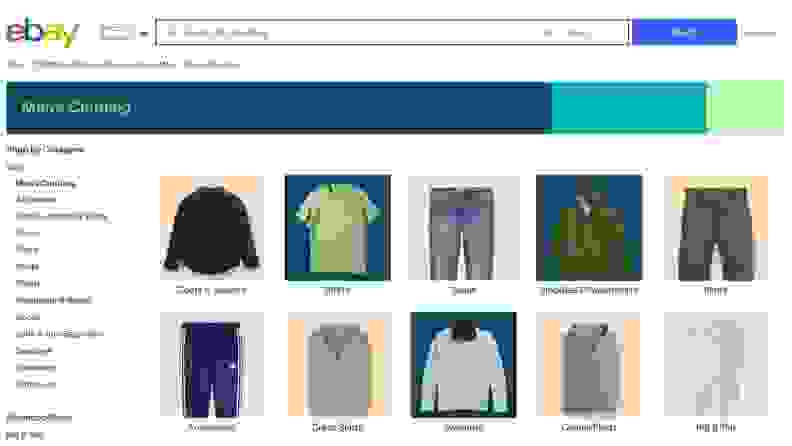 Homepage of eBay for men's clothing and auctions.