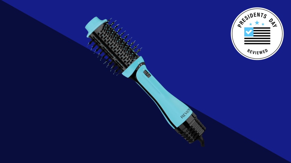 A hairstyling tool against a black and blue background.