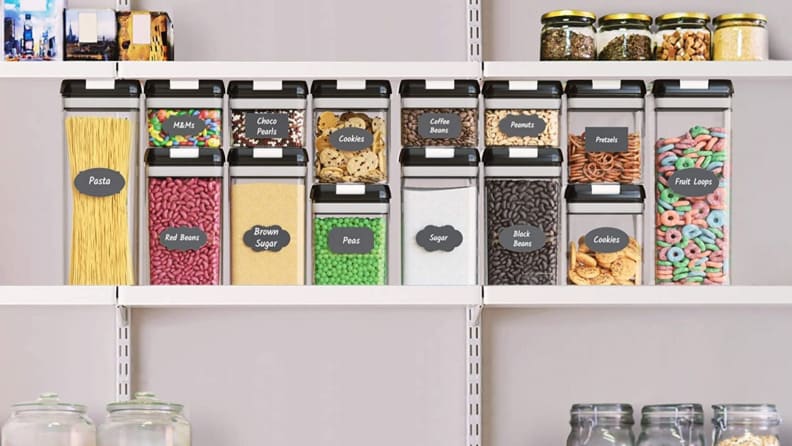 Pantry organized with bins