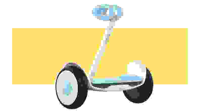 A white Segway on a yellow background.