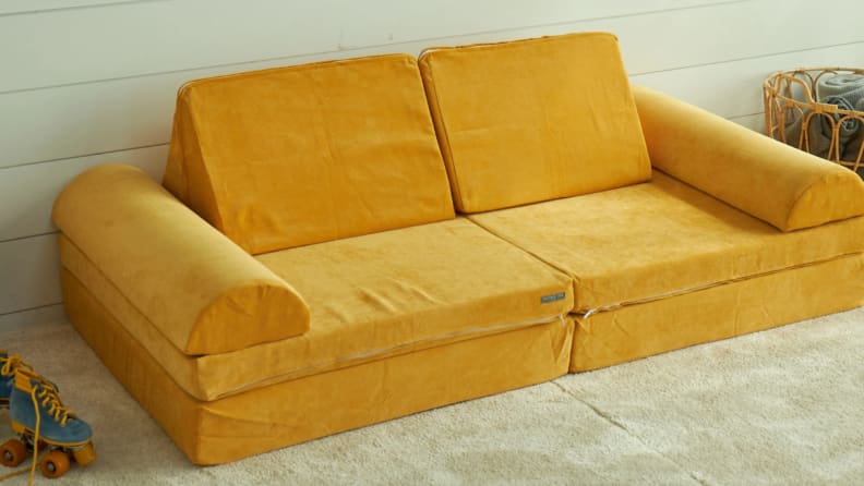 A yellow Brentwood home couch