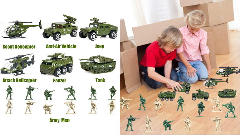 An 18-pack of toy soldiers provides hours of entertainment.