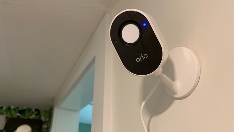 The Arlo Essential Indoor Camera is wall mounted