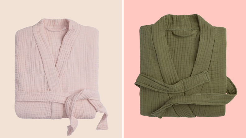 Two parachute robes side by side folded