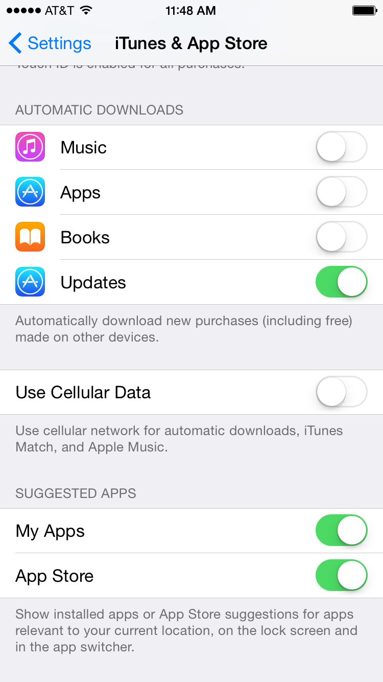 iOS settings for automatic downloads