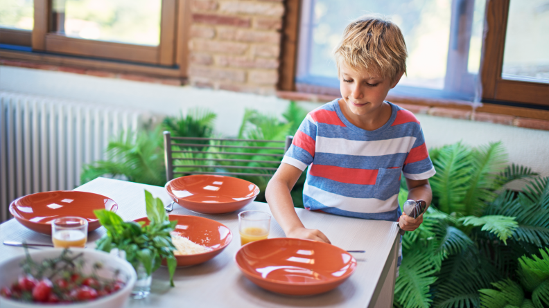Younger kids can be in charge of setting the table.