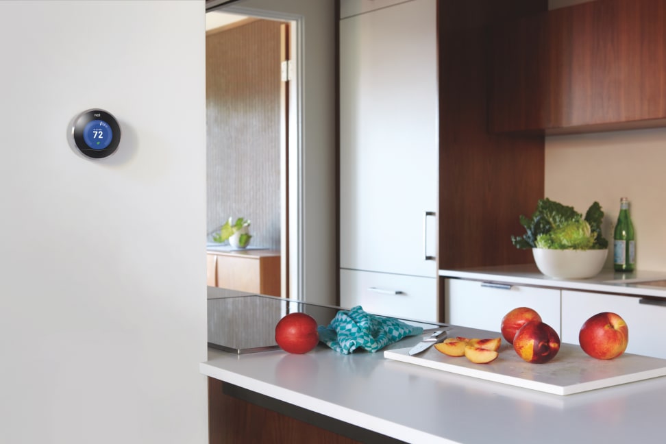 Nest thermostat in a kitchen
