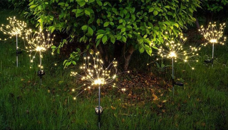 firework shaped twinkling lights in backyard