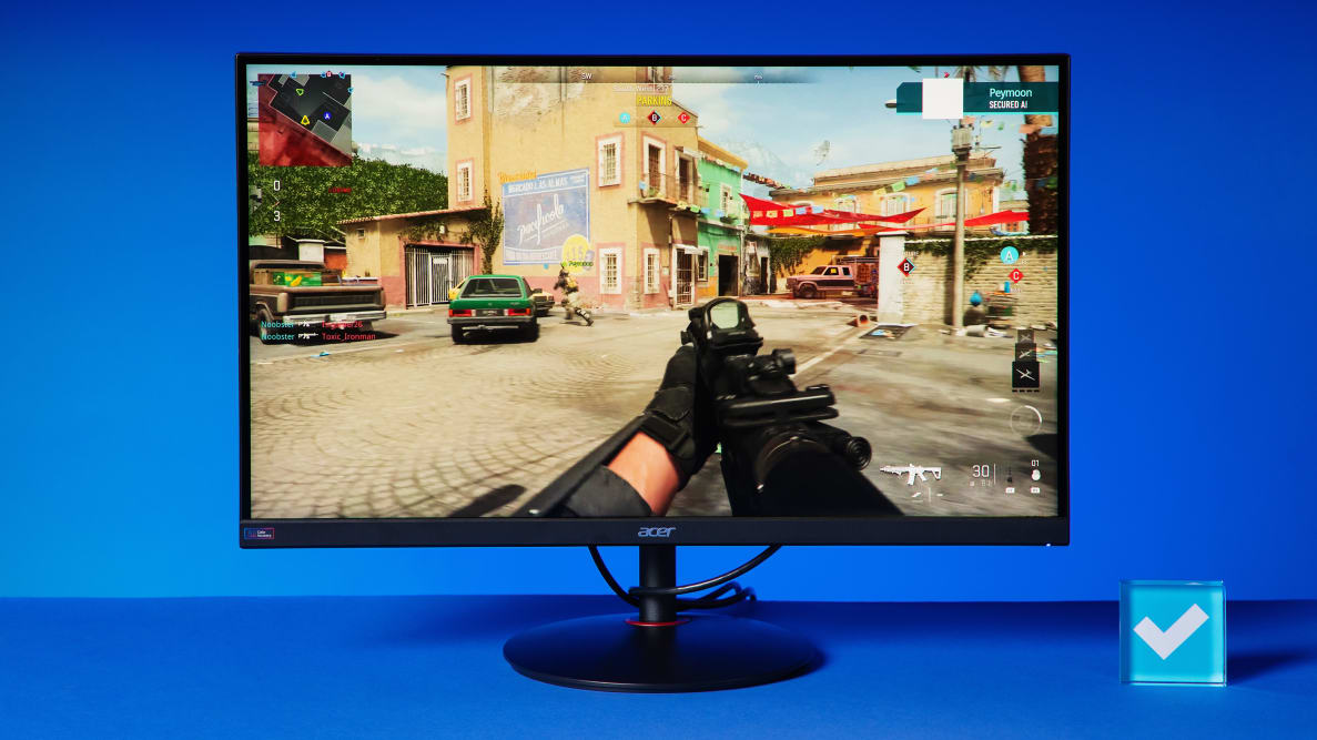 The Acer Nitro XV272U Vbmiiprx displaying a first-person shooter.