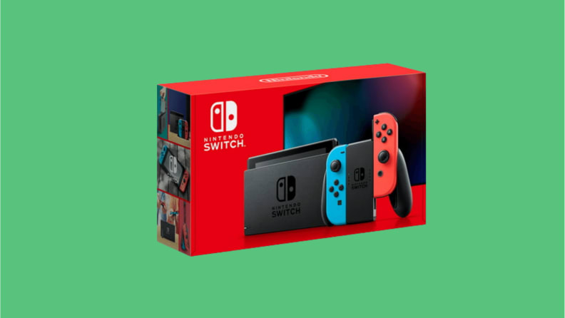 A Nintendo Switch in its packaging box.