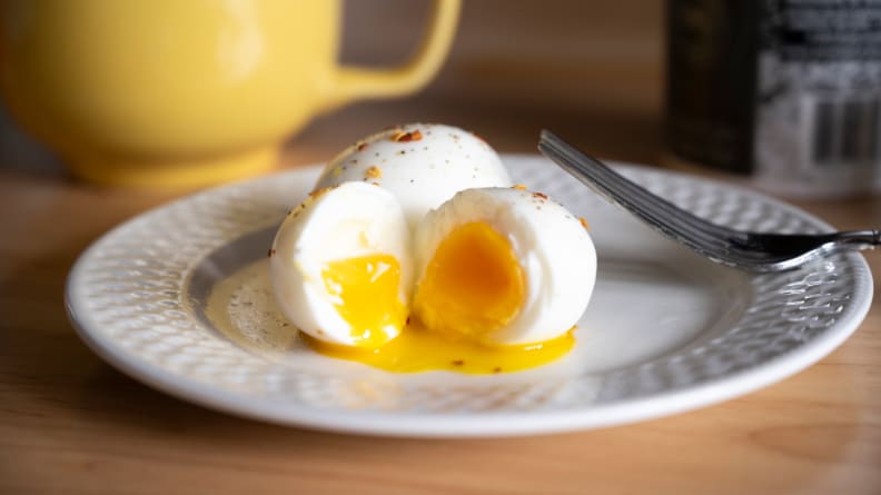 medium boiled eggs on a plate