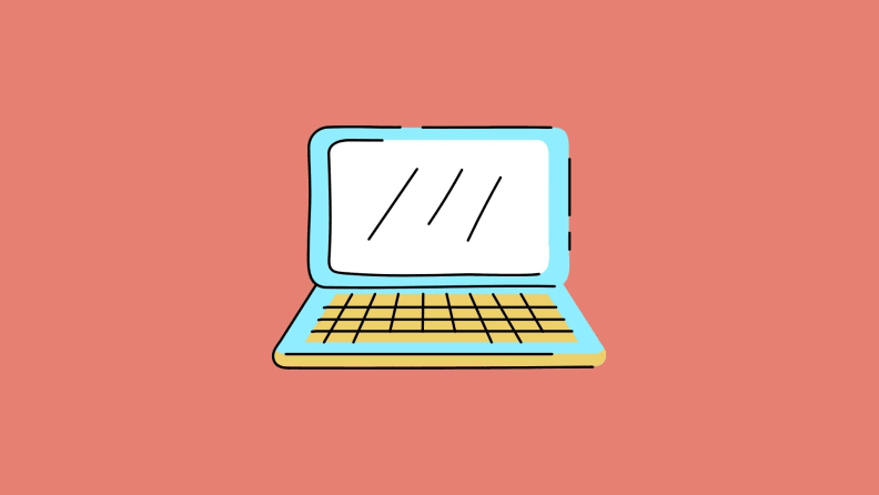 An illustrated laptop on a pink background