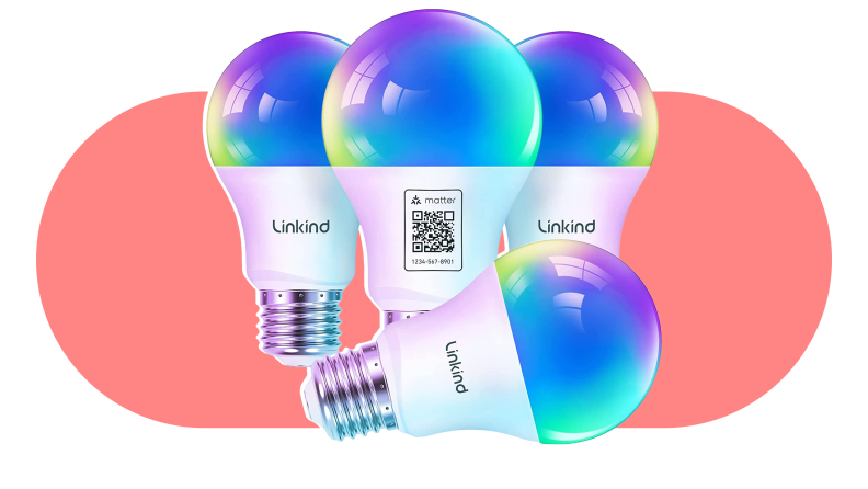 The Linkind Smart Light Bulbs on a pink background.