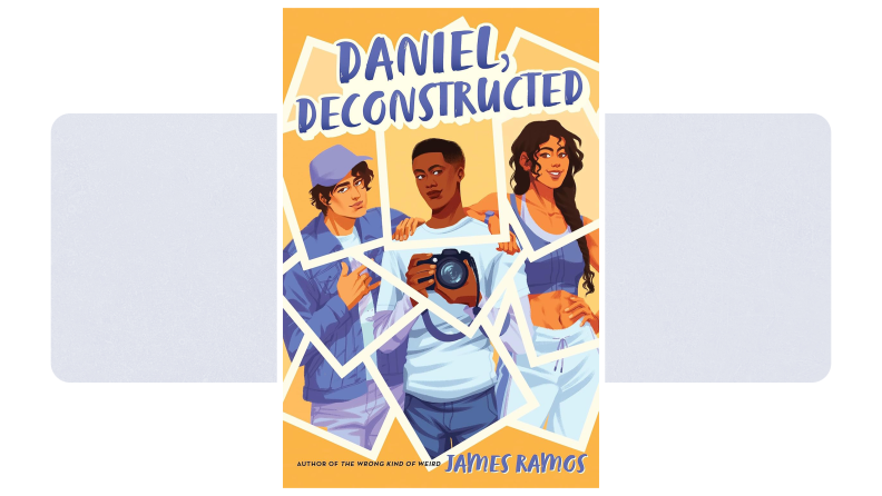 Daniel Deconstructed cover shows illustration of 2 African American men and 1 woman. In center, Daniel holds a camera.