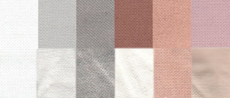Before and after test stain results using the Normal cycle. From left to right: control, sweat, dirt, blood, cocoa, and red wine.