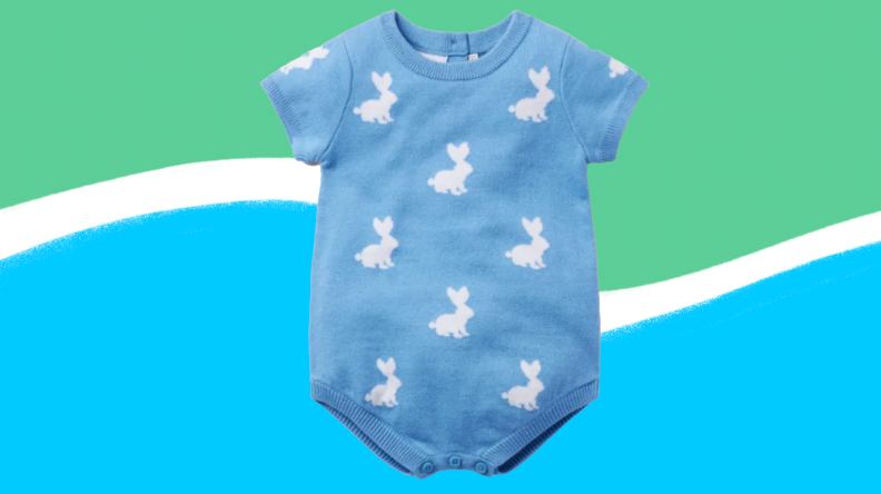 Blue bunny printed children's onesie