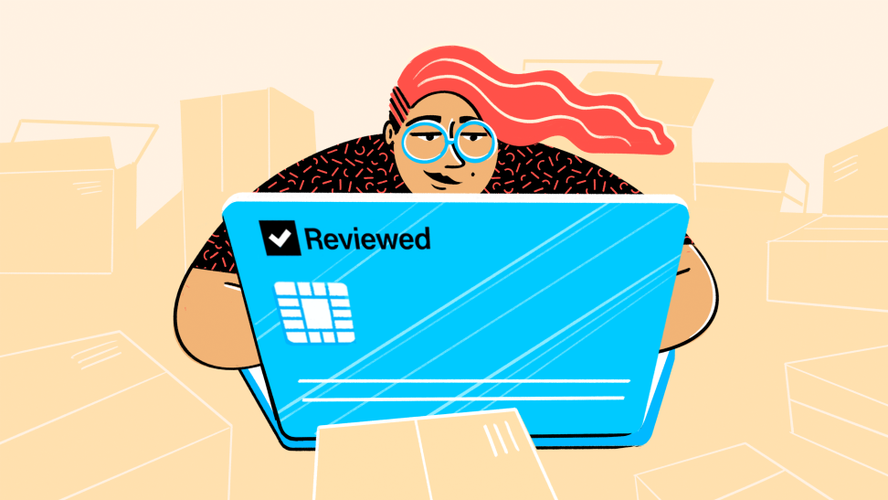 Illustration of person sitting behind laptop while online shopping