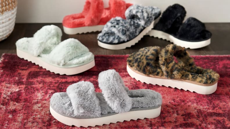 Fuzzy sandals.