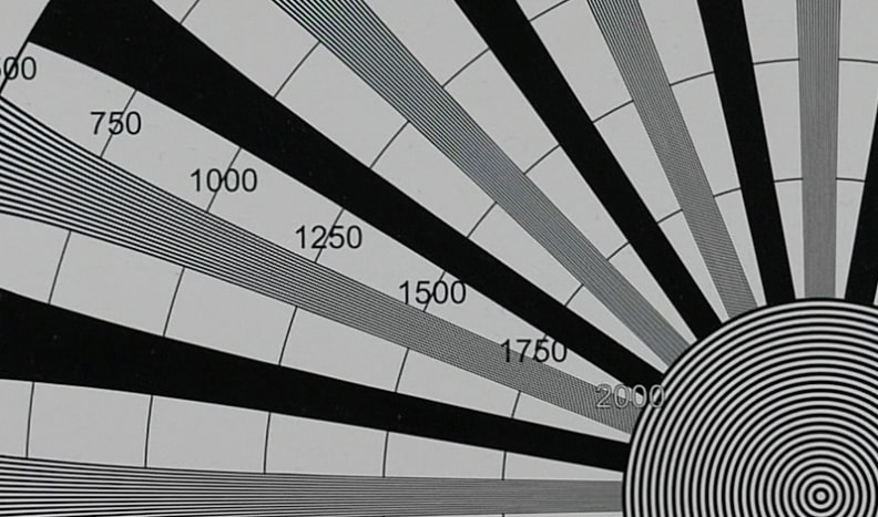 A 100% crop of 4K video shot of a resolution chart shot by the Panasonic Lumix G7.