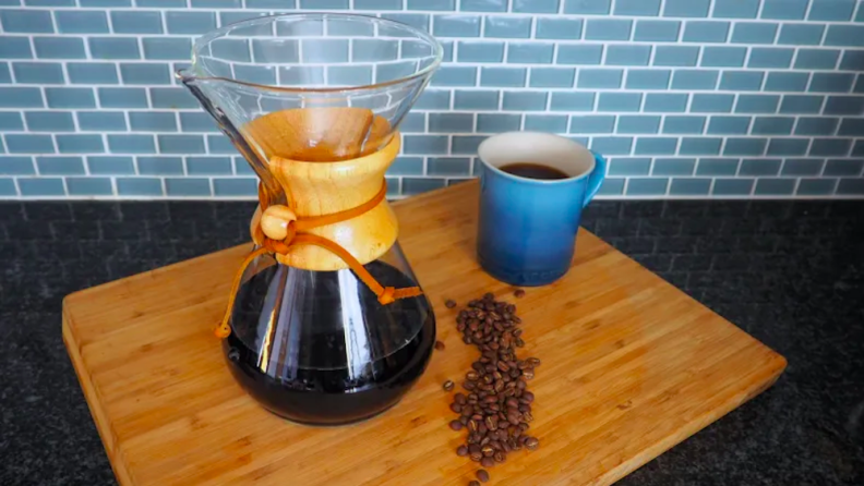 This pour-over coffee maker delivers an amazing cup of joe.