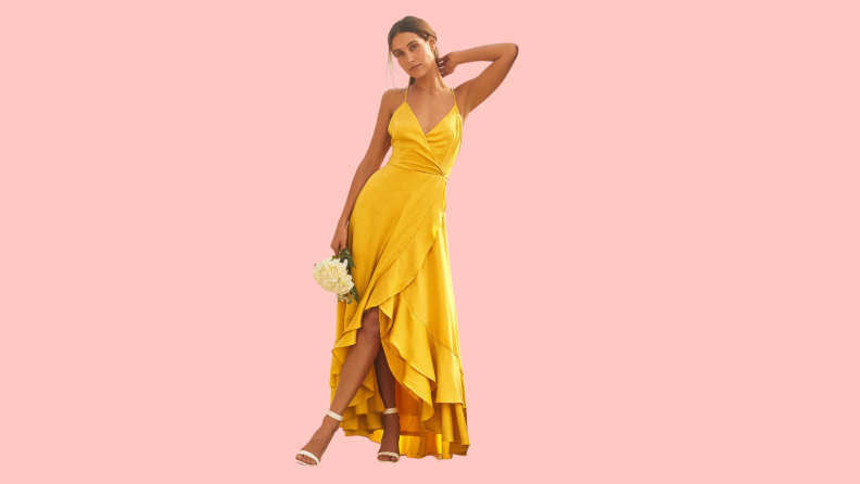 mustard yellow high low dress