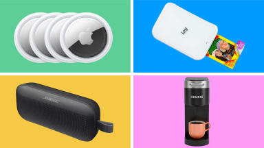 Collage of on-sale Amazon products, including Apple AirTags, a Keurig coffee maker, and more.